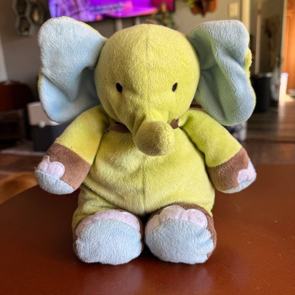 Carters Child of Mine Musical Elephant Plush Lime Green Blue‎ Brown 72091 Toy